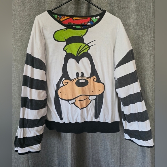 Disney Other - Vtg 1980s Reversible Mickey & Co Striped Goofy Sweatshirt Size L RARE